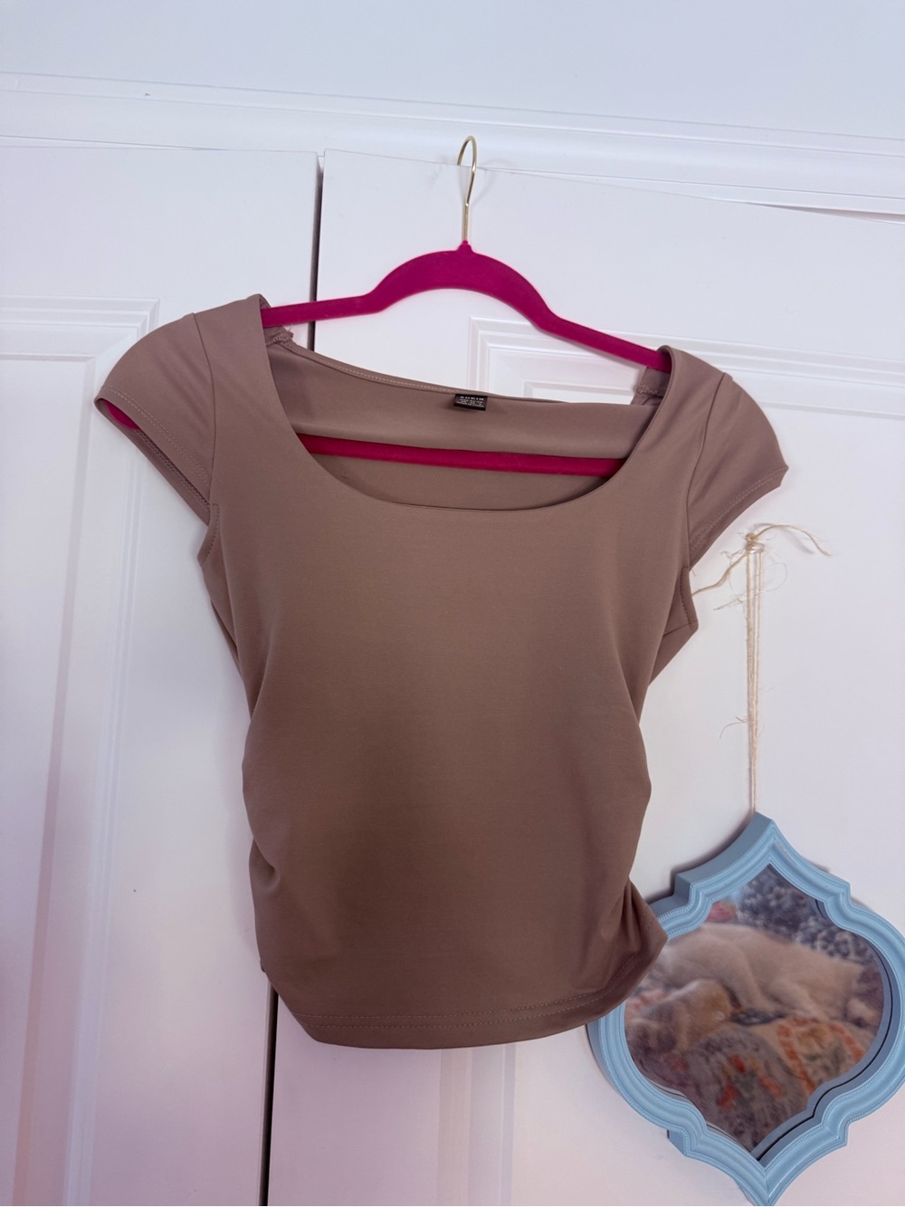 SHEIN Taupe Scoop Neck Cap Sleeve Top